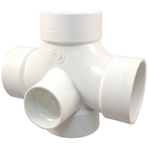 (Nibco Part#: K276250) 4835-9-9 - Double Sanitary Tee with Two 90-degree Inlets Hub - PVC DWV - Flow Control Products