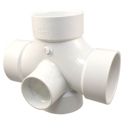 (Nibco Part#: K275250) 4835-9 - Double Sanitary Tee with 90-degree Inlet Hub - PVC DWV - Flow Control Products