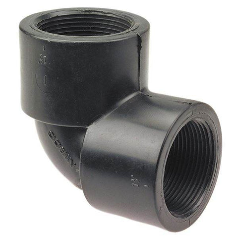 (Nibco Part#: CC02550) 6107-3-3 - Thread 90-degree Elbow FPT x FPT - Black Polypropylene Schedule 80 - Flow Control Products