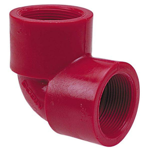 (Nibco Part#: CD01650) 6507-3-3 - Thread 90-degree Elbow FPT x FPT - Kynar Red PVDF Schedule 80 - Flow Control Products