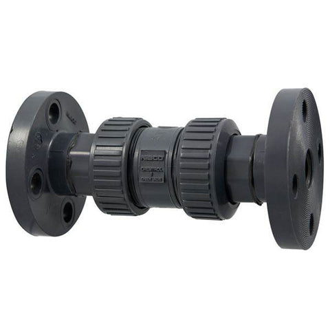 (Nibco Part#: MA802AA) F45BC-V - Ball Check Valve - Flanged, True Union, PVC Schedule 80, FKM - Flow Control Products