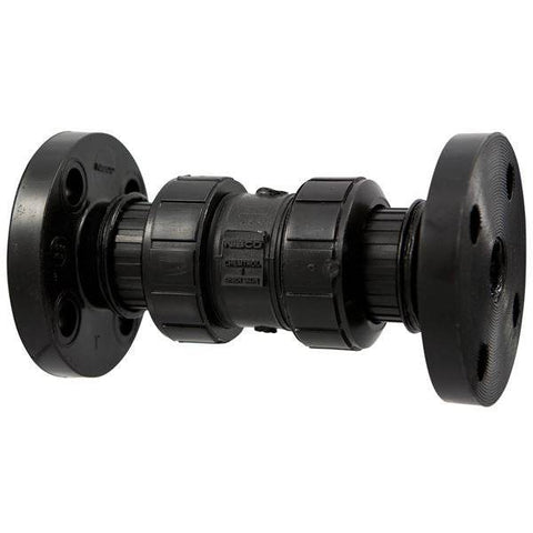 (Nibco Part#: MC802A8) F61BC-V - Ball Check Valve - Flanged, True Union, Black PP, FKM - Flow Control Products
