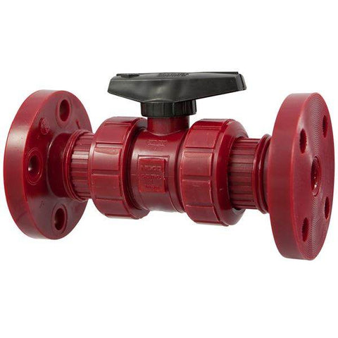 (Nibco Part#: MD916AC) F65TB-E - Ball Valve - Model C, Flanged, Tru-Bloc True Union, Kynar Red PVDF Schedule 80, EPDM - Flow Control Products