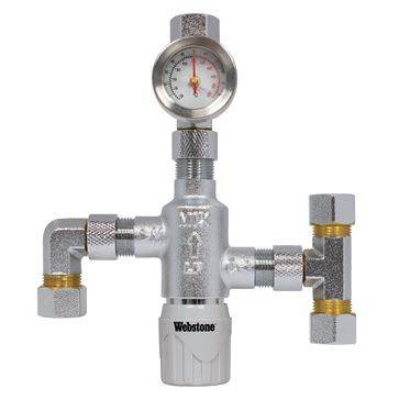 (Nibco Part#: H-77211W-TG) 7721W Series - Chrome Plated Forged DZR Brass Thermostatic Mixing Valve w/ Integral Check Valves - Flow Control Products