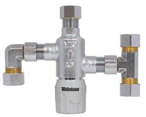 (Nibco Part#: H-77211W) 7721W Series - Chrome Plated Forged DZR Brass Thermostatic Mixing Valve w/ Integral Check Valves - Flow Control Products
