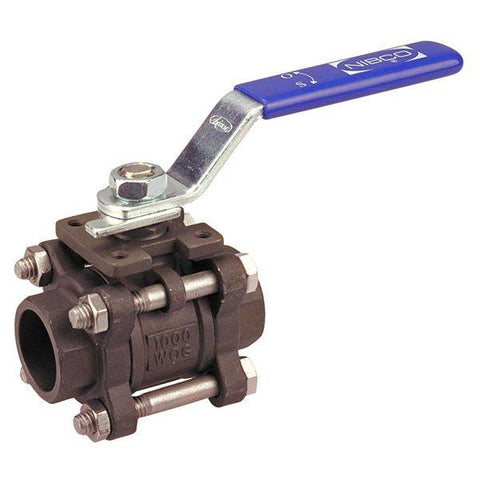 (Nibco Part#: NL99E5D) KM-595-CS-R-66 - Three-Piece Carbon Steel Ball Valve - Full Port, Socket Weld ISO Mount - Flow Control Products