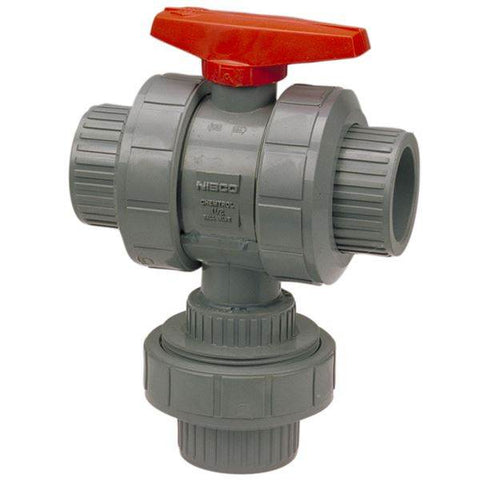 (Nibco Part#: MB781A6) S51M3-V - Ball Valve - Socket, True Union, 3-Way 3-Position Multi-Port, Corzan CPVC Schedule 80, FKM - Flow Control Products