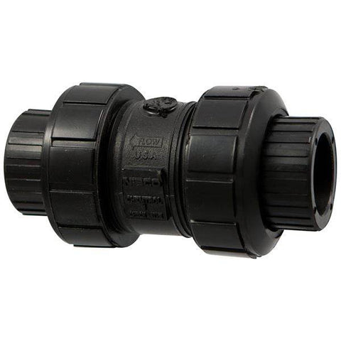 (Nibco Part#: MC801AD) S61BC-V - Ball Check Valve - Socket, True Union, Black PP, FKM - Flow Control Products