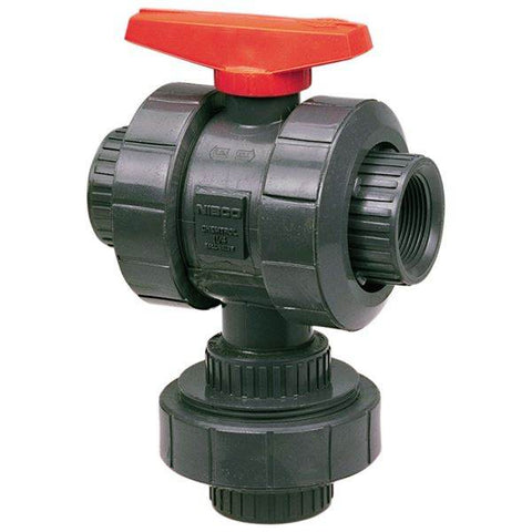 (Nibco Part#: MA782A6) T45M3-V - Ball Valve - Threaded, True Union, 3-Way 3-Position Multi-Port, PVC Schedule 80, FKM - Flow Control Products