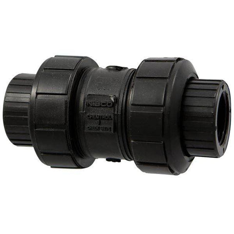 (Nibco Part#: MC800AA) T61BC-V - Ball Check Valve - Threaded, True Union, Black PP, FKM - Flow Control Products