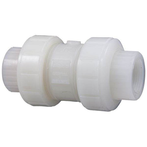 (Nibco Part#: ME800AA) T66BC-V - Ball Check Valve - Threaded, True Union, Kynar Natural PVDF Schedule 80, FKM - Flow Control Products
