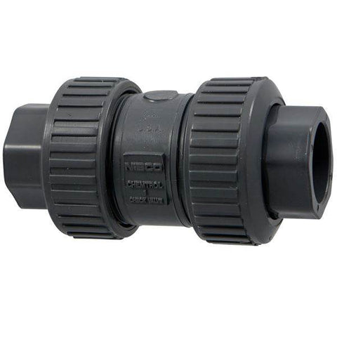 (Nibco Part#: MA801UC) U45BC-V - Ball Check Valve - Universal Ends, True Union, PVC Schedule 80, FKM - Flow Control Products