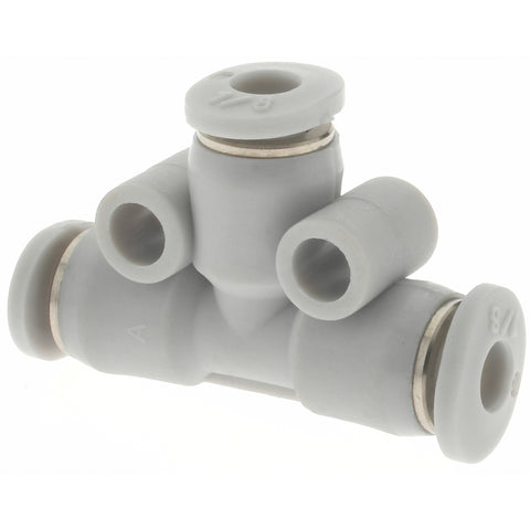 Push-to-Connect Tube x Tube Fitting: Union Tee, 1/8" OD