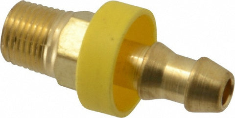 Barbed Push-On Hose Male Connector: 1/8-27 NPT, Brass, 1/4" Barb