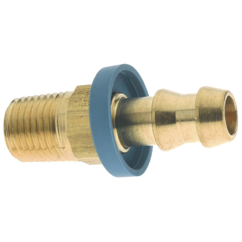 Barbed Push-On Hose Male Connector: 1/4-18 NPT, Brass, 3/8" Barb