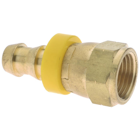 Barbed Push-On Hose Female Pipe Swivel: 5/8-18 UNF, Brass, 3/8" Barb