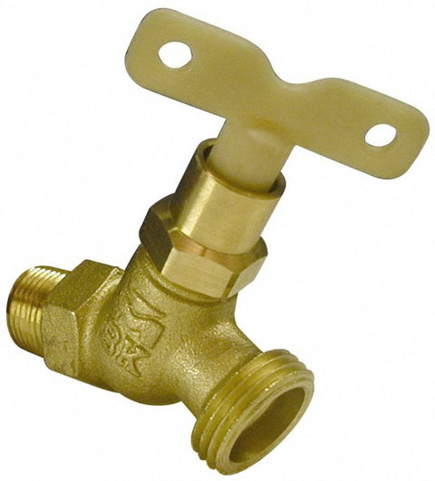 1/2" Pipe, 125 psi WOG Rating, Brass Hose Bibb, Stop Valve