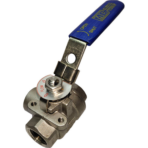 3-Way Manual Ball Valve: 2" Pipe, Standard Port, Stainless Steel
