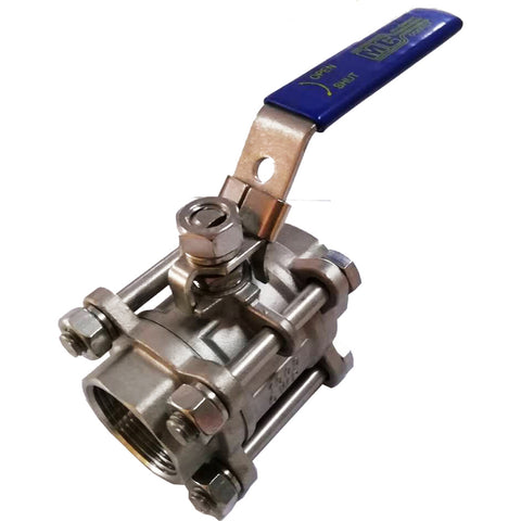 3-Piece Manual Ball Valve: 3/4" Pipe, Full Port, Stainless Steel