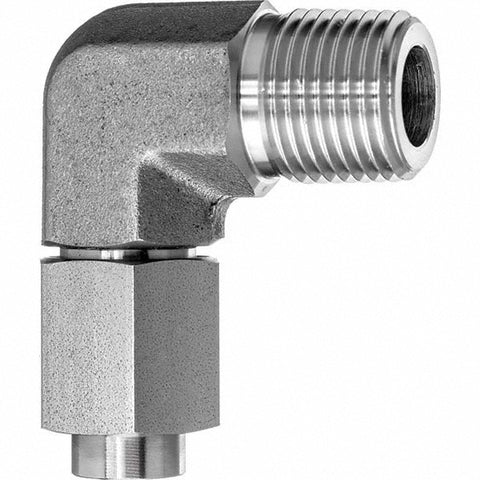 Stainless Steel Flared Tube Male Elbow: 1/4" OD, 37 deg Flared Angle