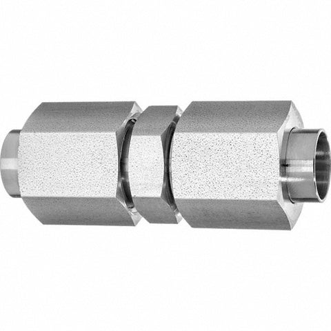 Stainless Steel Flared Tube Union: 3/8" OD, 9/16-18 Thread, 37 deg Flared Angle