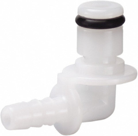 1/8" Nominal Flow, 1/4" ID, Hose Barb Valved 90&deg; Coupling Insert