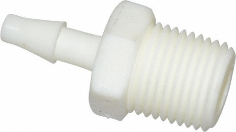 Barbed Tube Male Connector: 1/8" Barbs, 1/8" NPTF