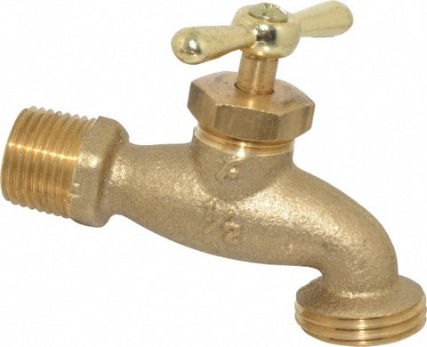 1/2 Inch Pipe, 125 psi WOG Rating, Brass Hose Bibb, Stop Valve
