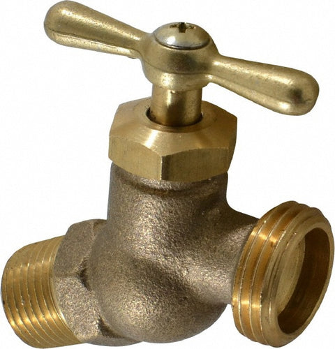 1/2 Inch Pipe, 125 psi WOG Rating, Brass Hose Bibb, Stop Valve