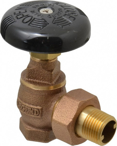 1/2" Pipe, 60 psi WOG Rating, FNPT x Male Union End Connections, Handwheel Steam Angle Radiator Valve