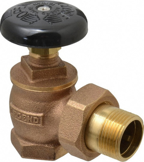 1" Pipe, 60 psi WOG Rating, FNPT x Male Union End Connections, Handwheel Steam Angle Radiator Valve