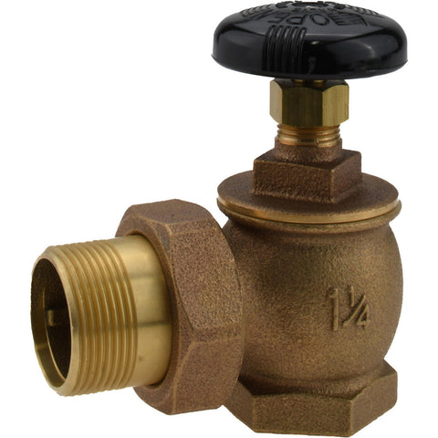 1-1/4" Pipe, 60 psi WOG Rating, FNPT x Male Union End Connections, Handwheel Steam Angle Radiator Valve