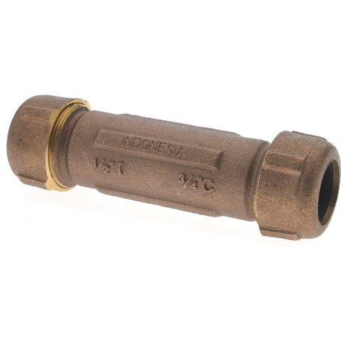 1/2" Pipe, 3/4" Copper Tube, Brass Compression Pipe Coupling