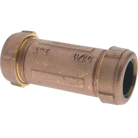 1" Pipe, 1-1/4" Copper Tube, Brass Compression Pipe Coupling