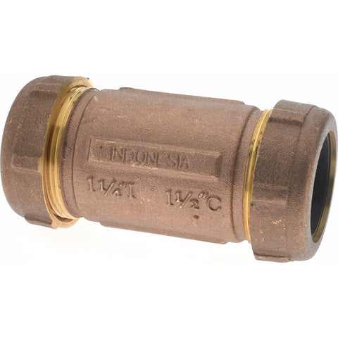 1-1/4" Pipe, 1-1/2" Copper Tube, Brass Compression Pipe Coupling