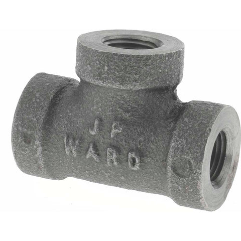 Black Pipe Fittings: Tee, 1/8", Threaded, Malleable Iron