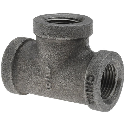 Black Pipe Fittings: Tee, 3/8", Threaded, Malleable Iron