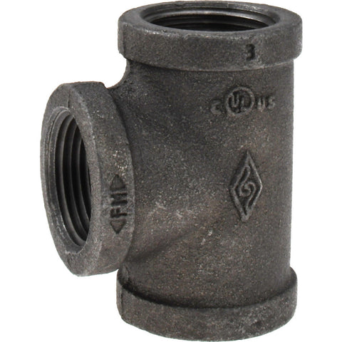 Black Pipe Fittings: Tee, 1", Threaded, Malleable Iron