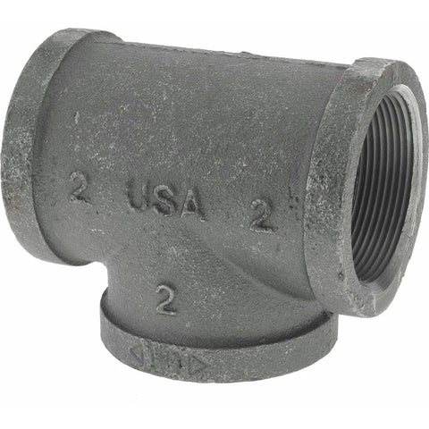 Black Pipe Fittings: Tee, 2", Threaded, Malleable Iron