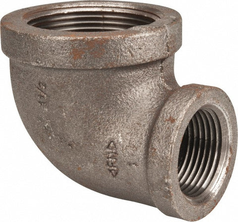 Black 90 deg Elbow: 1-1/2 x 1", 150 psi, Thread x Thread