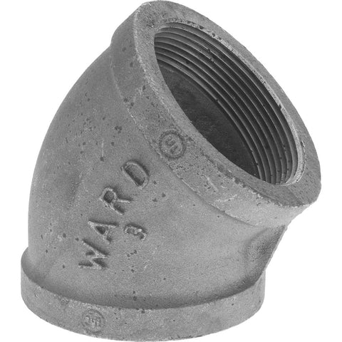 Black 45 deg Elbow: 3", 150 psi, Thread x Thread