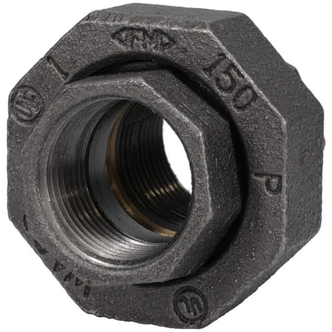 Black Pipe Fittings: Union, 1", Threaded, Malleable Iron