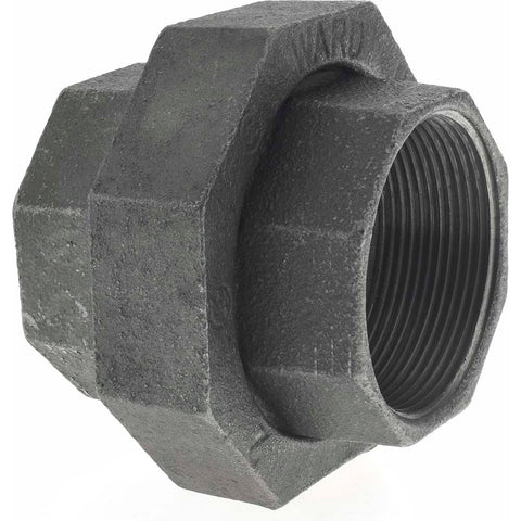 Black Pipe Fittings: Union, 2", Threaded, Malleable Iron