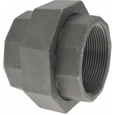 Black Pipe Fittings: Union, 3", Threaded, Malleable Iron