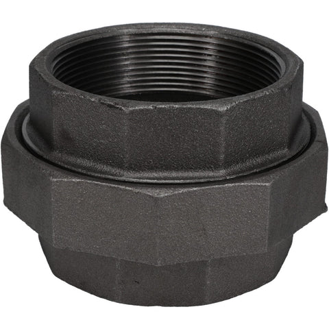 Black Pipe Fittings: Union, 4", Threaded, Malleable Iron