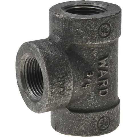 Black Pipe Fittings: Tee, 3/4", Threaded, Malleable Iron
