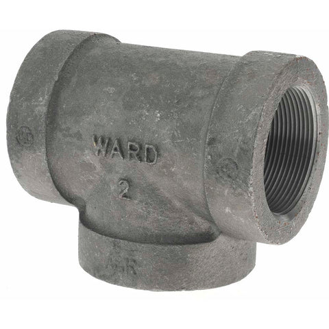 Black Pipe Fittings: Tee, 2", Threaded, Malleable Iron