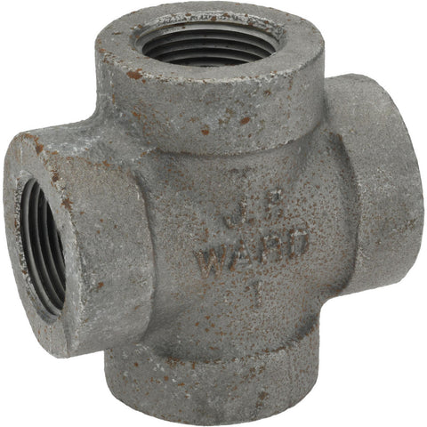 Black Pipe Fittings: Cross, 1", Threaded, Malleable Iron