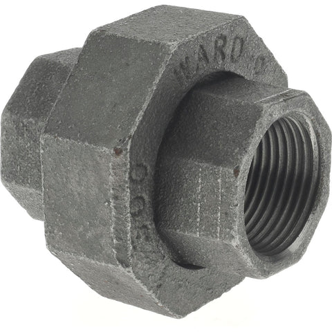 Black Pipe Fittings: Union, 1", Threaded, Malleable Iron