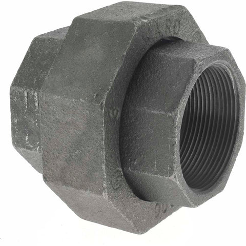 Black Pipe Fittings: Union, 2", Threaded, Malleable Iron